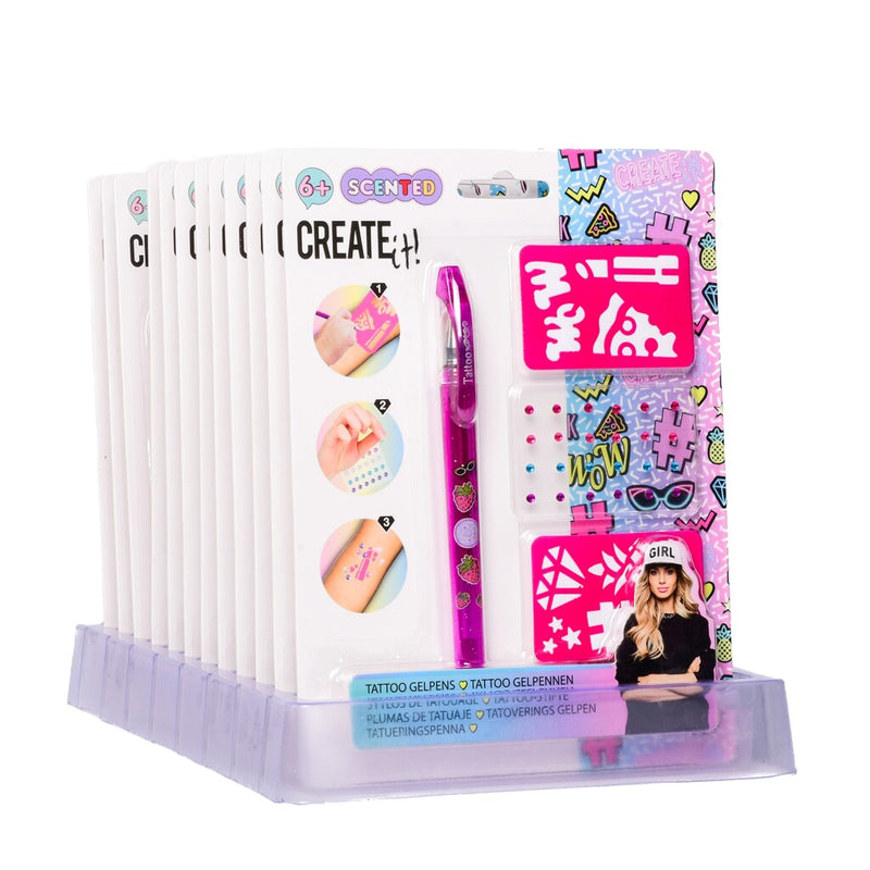 Create It Tattoo Geurpen + Diamantjes en Sjablonen Assorti Display 12 Stuks