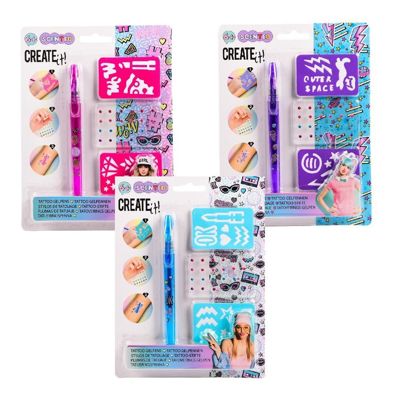 Create It Tattoo Geurpen + Diamantjes en Sjablonen Assorti Display 12 Stuks