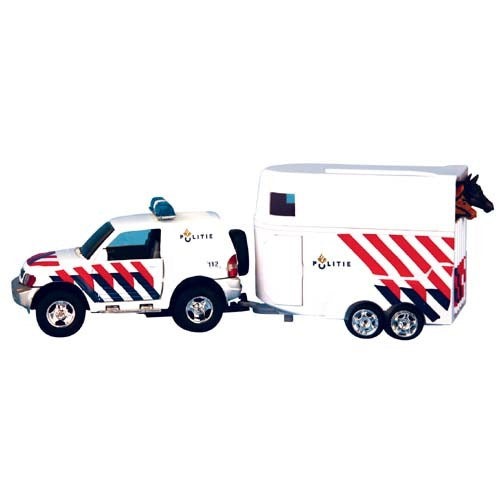 2-Play Politie Die Cast pull back auto met paardentrailer