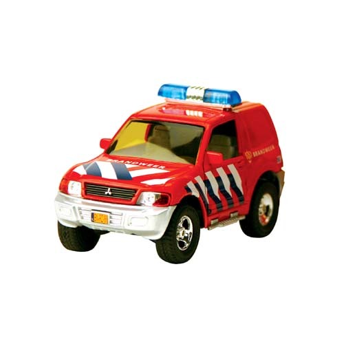 2-Play Brandweer Die Cast pull back auto met aanhangwagen