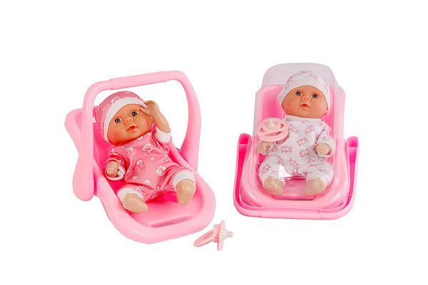 Speelset babypop 21cm met autostoel 23cm 2ass.