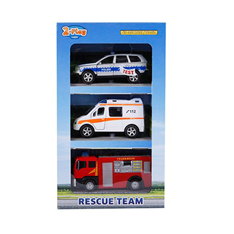 2-Play Traffic Die-Cast Hulpdiensten Voertuigen + Licht en Geluid 3 Stuks