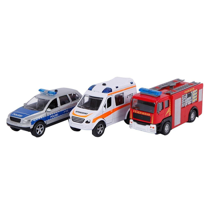 2-Play Traffic Die-Cast Hulpdiensten Voertuigen + Licht en Geluid 3 Stuks