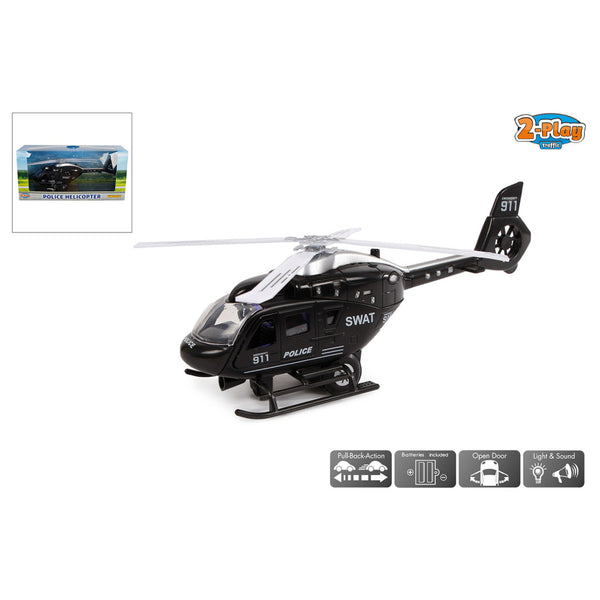 2-Play Traffic Pull-Back Helikopter + Licht en Geluid Zwart