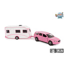 Kids Globe Die-cast Volvo V70 met Caravan - Roze, 30cm