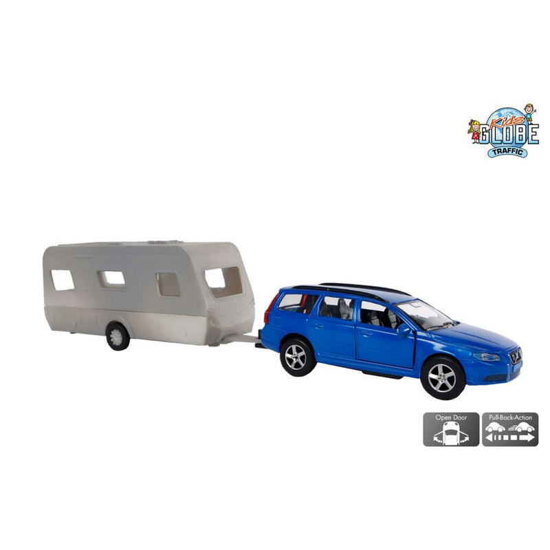 Kids Globe V70 met Dethleffs caravan die cast pb 30cm
