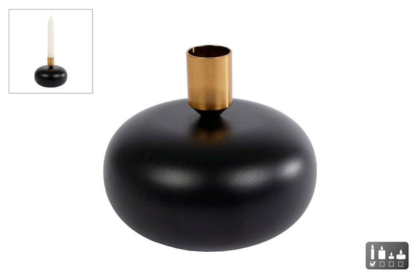 Kandelaar Maya bol L zwart/goud metaal 12x12x10cm