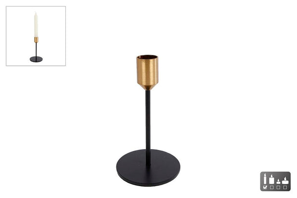 Kandelaar Maya S zwart/goud metaal 8x8x14cm