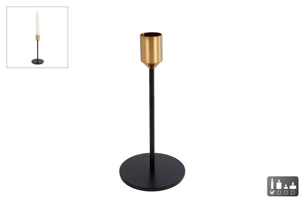 Kandelaar Maya L zwart/goud metaal 8x8x20cm