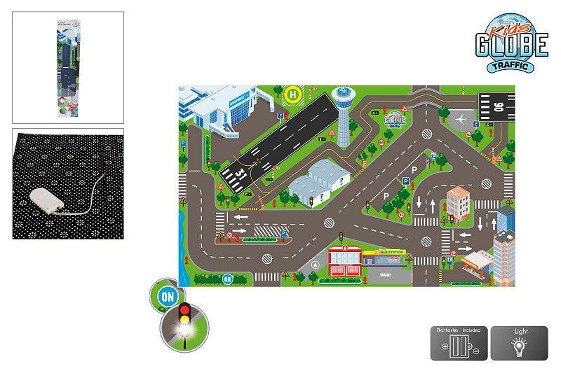 Kids Globe Verkeerskleed Vliegveld en LED lichten