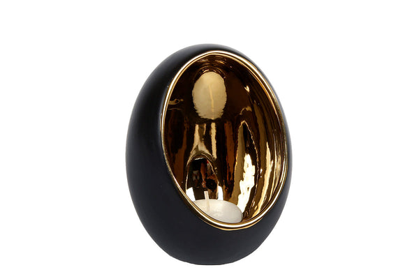 Theelichth Pim XL goud/zwart aardew 13x13x17,5cm