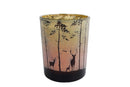 Theelichthouder Forest Hert in Bos Groen/Rood Glas 12.5x10x10cm