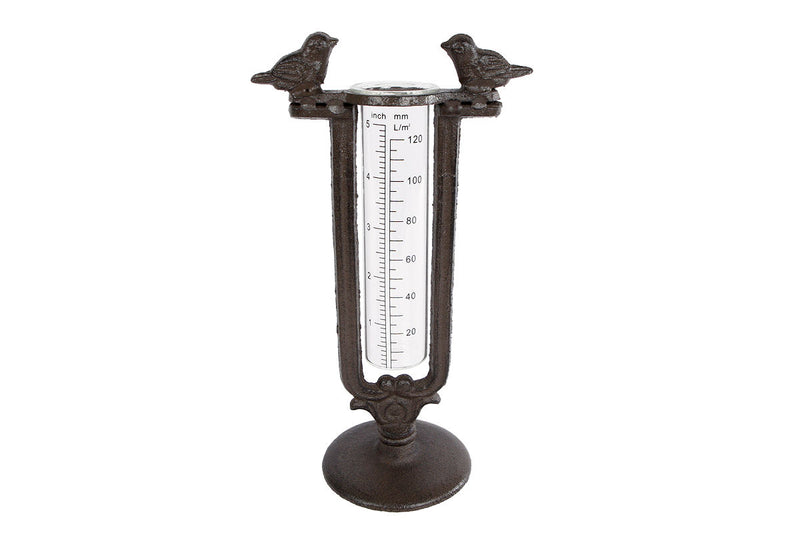 Regenmeter Two birds zwart metaal 13x9x24cm