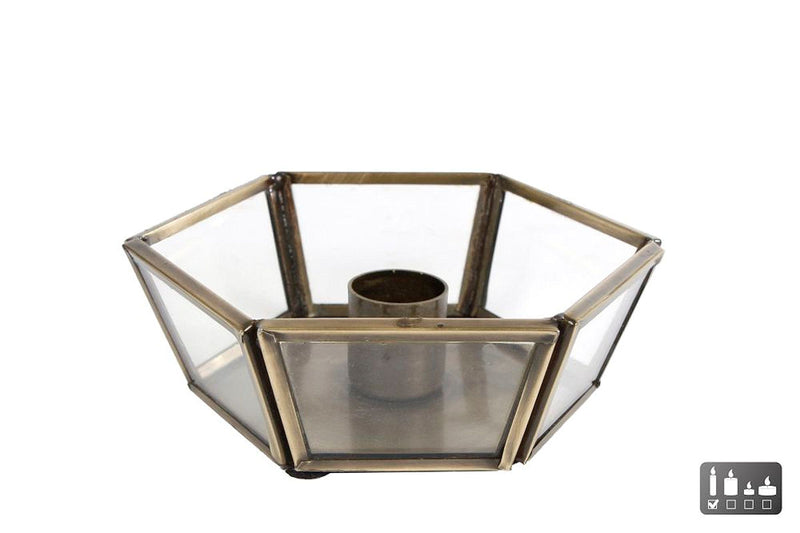 Kandelaar Stephanie oud goud glas/aluminium 11x12x4cm