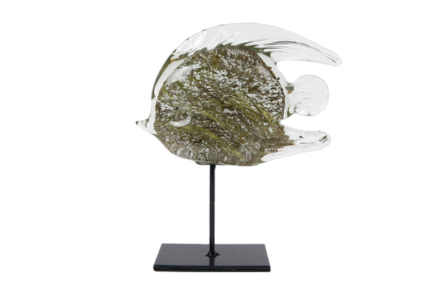 Sculptuur Fish grijs/groen glas 19,5x5,5x23cm