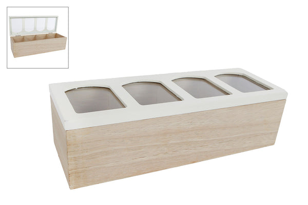 Theedoos Arch 4-vaks crème glas/hout 25x9x7cm