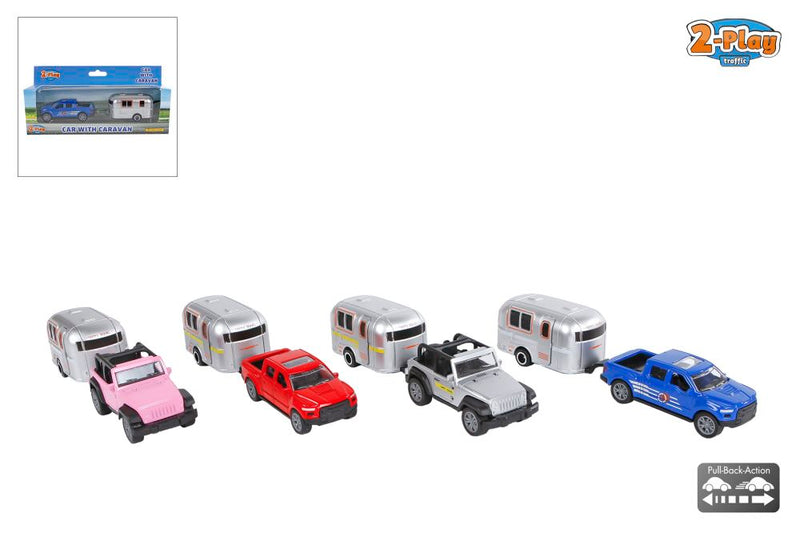 2-Play Die-Cast Pull Back Auto met Caravan