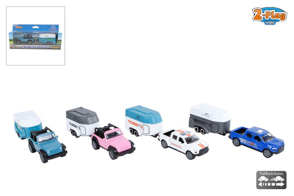 2-Play auto met paardentrailer die cast pull back ass 16,5cm