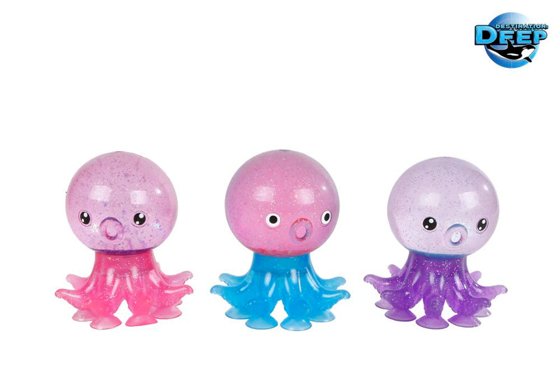 Destination Deep octopus glitterknijpbal met zuignappen 4ass