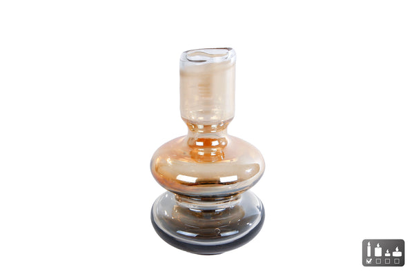 Kandelaar Kim amber/messing glas 6x6x11,5cm