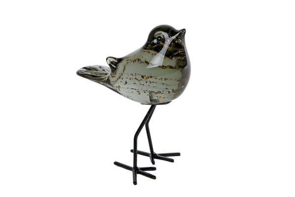 Sculptuur vogel Finch groen glas 11x8x14cm