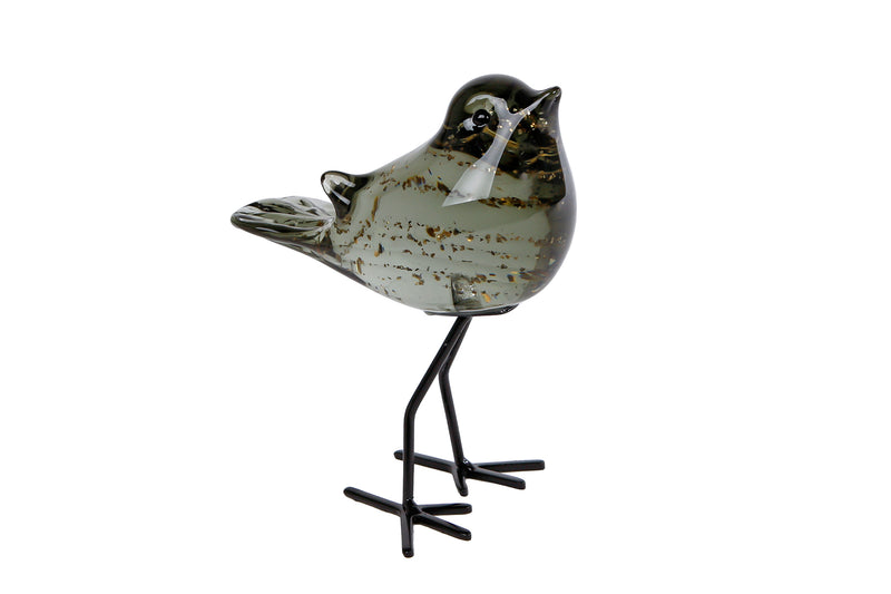 Sculptuur vogel Finch groen glas 11x8x14cm