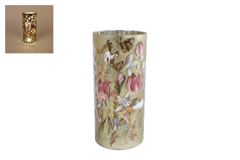 Sfeerverlichting Dianne S bloemen groen glas LED 7x7x15cm