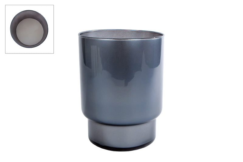 Kaars 3-wick 40uur parafine gl.grijs kaars/glas 14x14x18,5cm