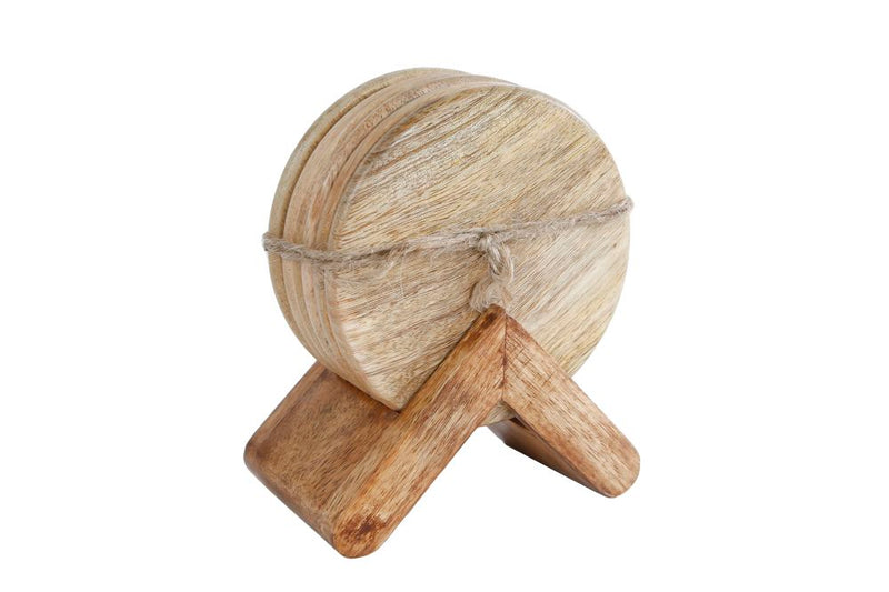 Mango Houten Onderzetters in Houder 10 cm 6 Stuks
