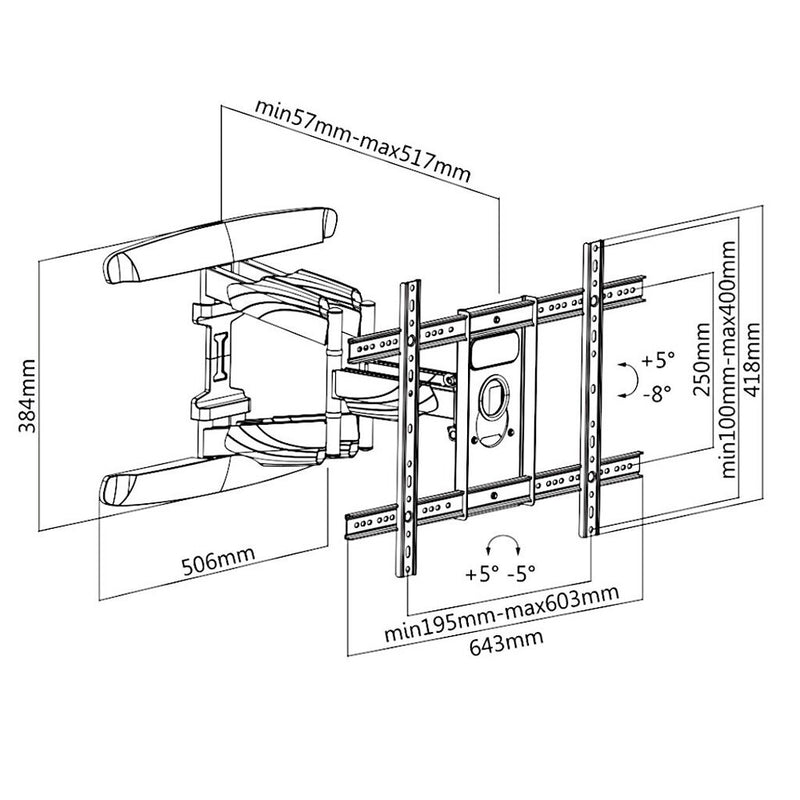 Cavus WME105 Full Motion Double TV Muurbeugel Zwart