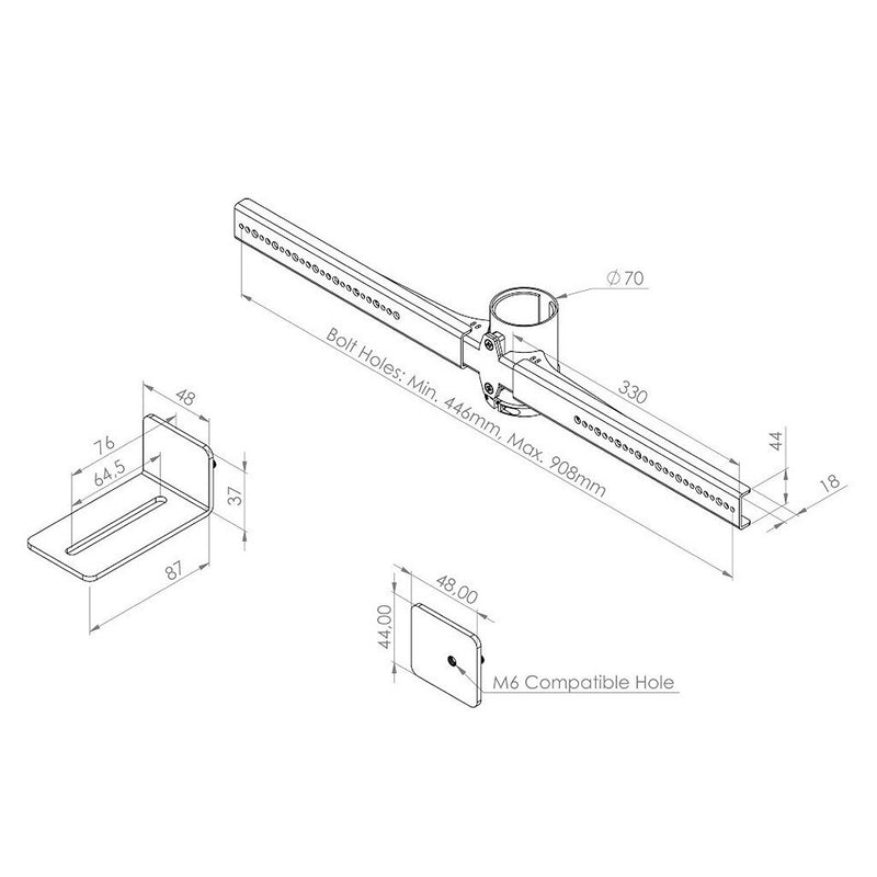 Cavus CAV-TSB-UNI Multi Fit Soundbarhouder voor Cavus Vloerstandaard Zwart
