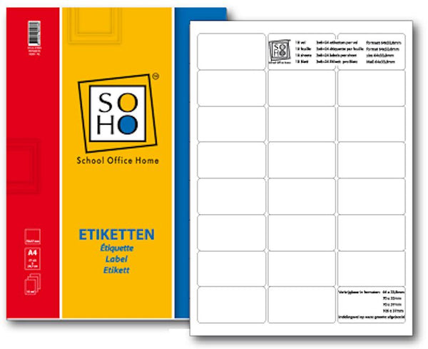 SOHO Etiketten A4 64x33,8mm 10 vel a 24 stuks