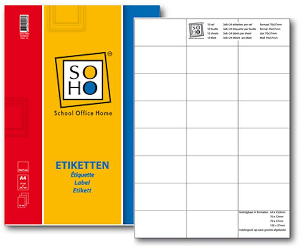 SOHO Etiketten A4 70x37mm 10 vel a 24 stuks