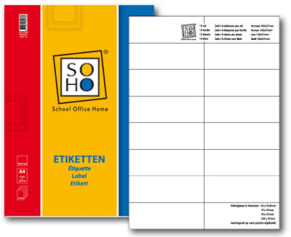 SOHO Etiketten A4 105x37mm 10 vel a 16 stuks