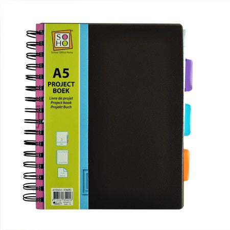 SOHO Projectboek A5 zwart 3tabs 200vel