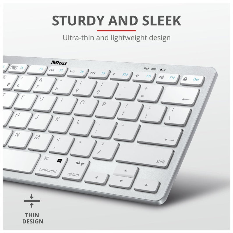 Trust NADO Draadloos Bluetooth Toetsenbord Wit/Zilver