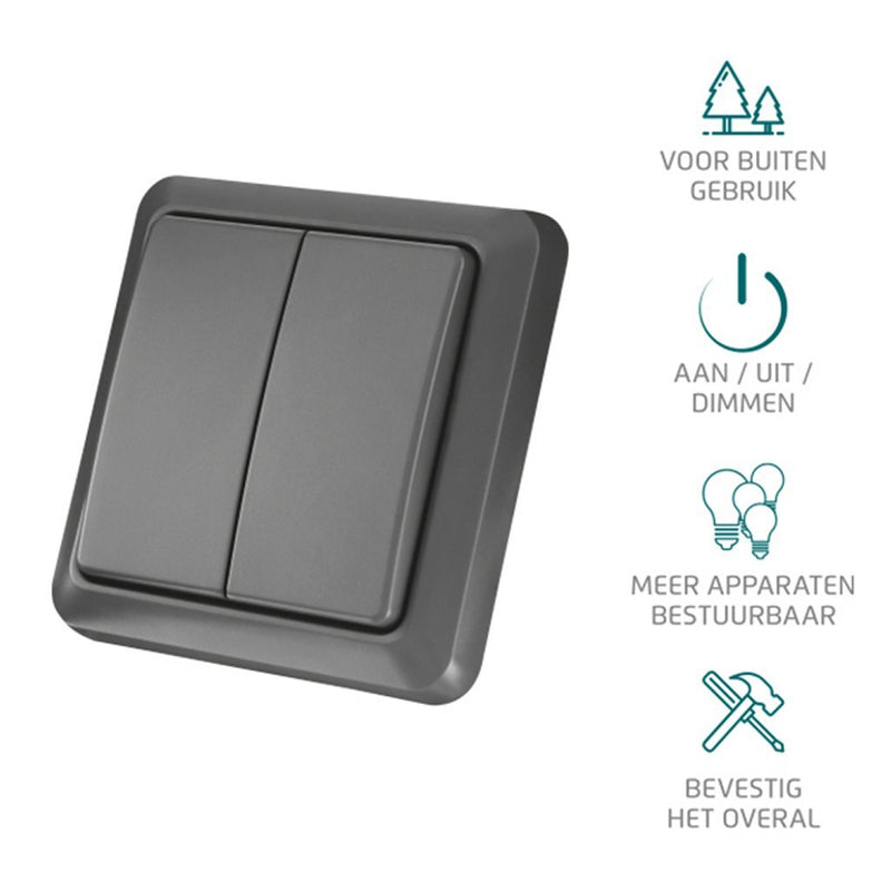 KlikAanKlikUit AGST8802 Dubbele Draadloze Wandschakelaar Buiten Zwart