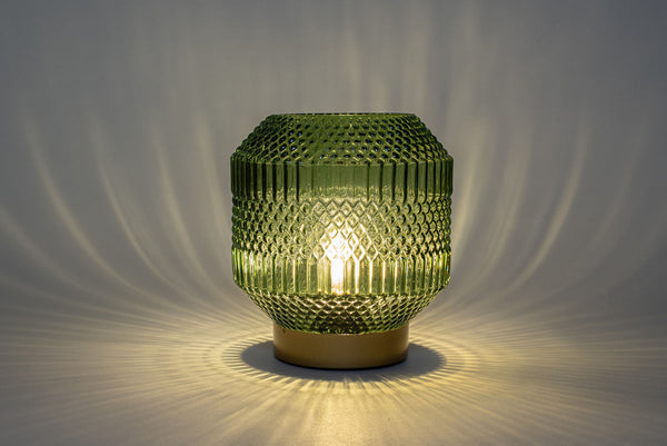 LED Lamp glas Relief op gouden voet Groen 16x17cm incl. time