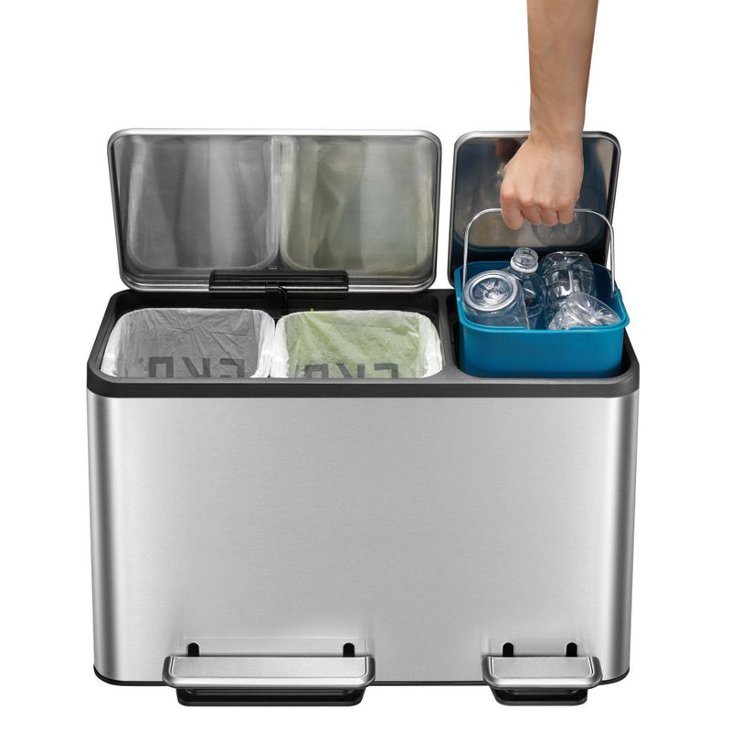 EKO EcoCasa Pedaalemmer 3x15L Mat RVS