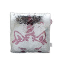 Eenhoorn Kussen met Pailletten 30x30 cm Wit/Roze/Zilver