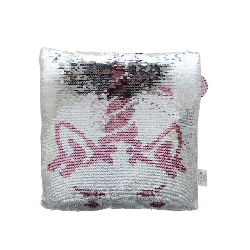 Eenhoorn Kussen met Pailletten 30x30 cm Wit/Roze/Zilver