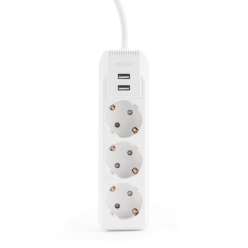 Caliber HPS2301U 3-Wegs Stekkerblok + 2x USB Uitgang Wit
