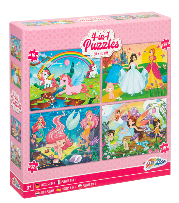 Grafix 4-in-1 Puzzel Unicorn Prinses Zeemeermin en Fe&euml;en