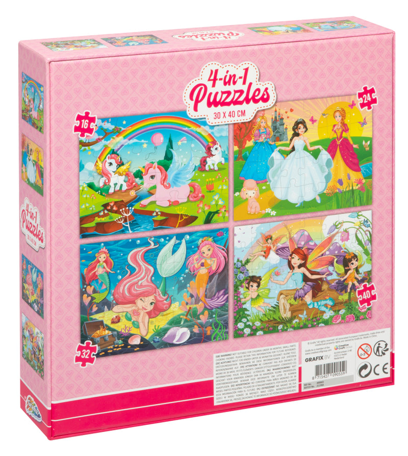 Grafix 4-in-1 Puzzel Unicorn Prinses Zeemeermin en Fe&euml;en