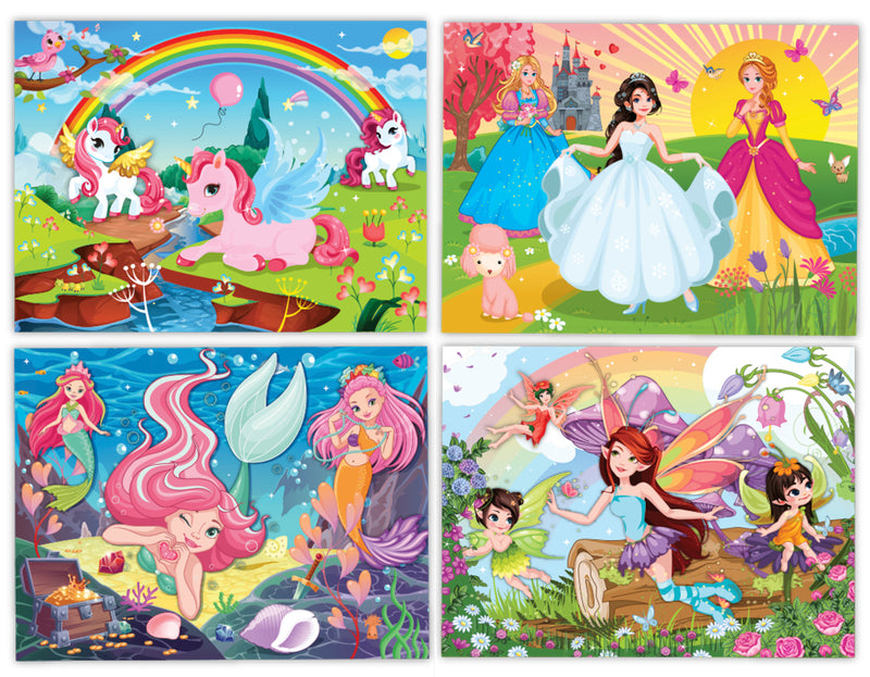 Grafix 4-in-1 Puzzel Unicorn Prinses Zeemeermin en Fe&euml;en