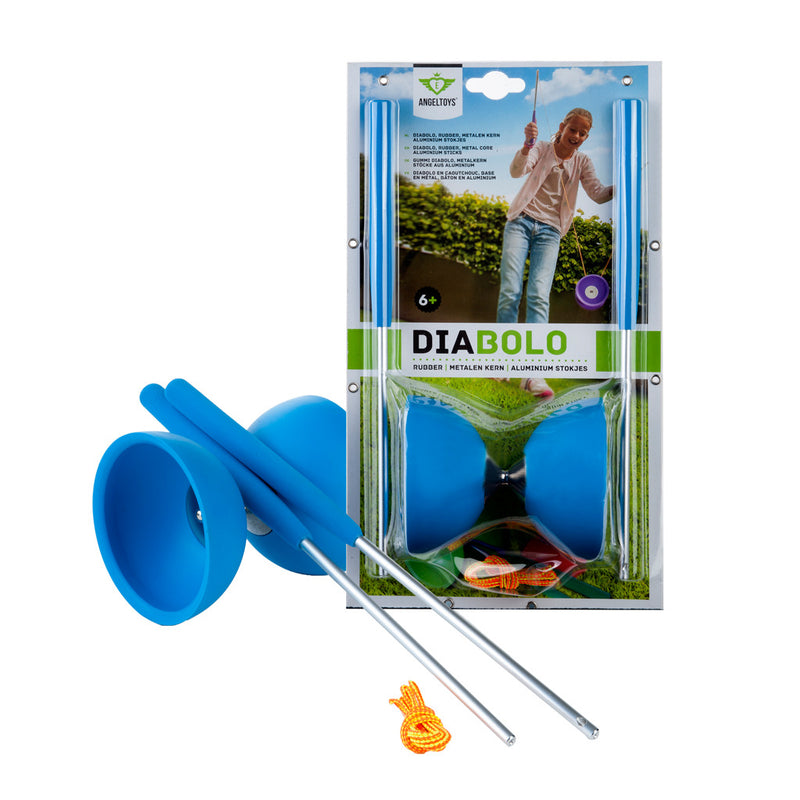 Angel Toys Diabolo Rubber Blauw Met Metalen Stokjes