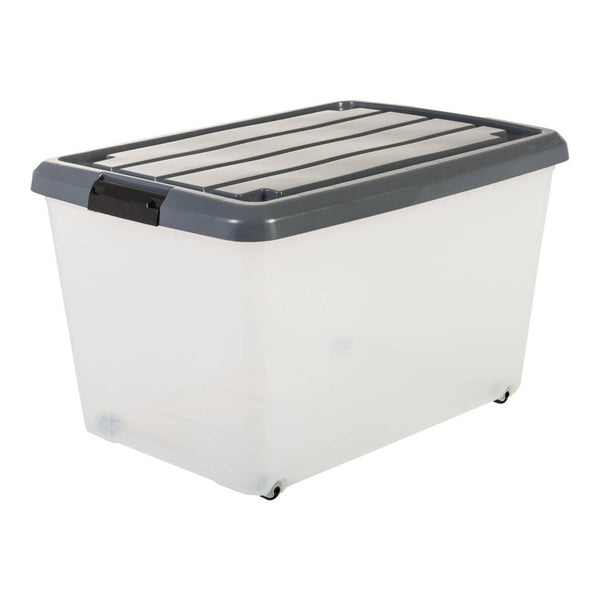 Iris Opbergbox met Wieltjes 50L 38x55x33 cm Wit/Grijs/Transparant