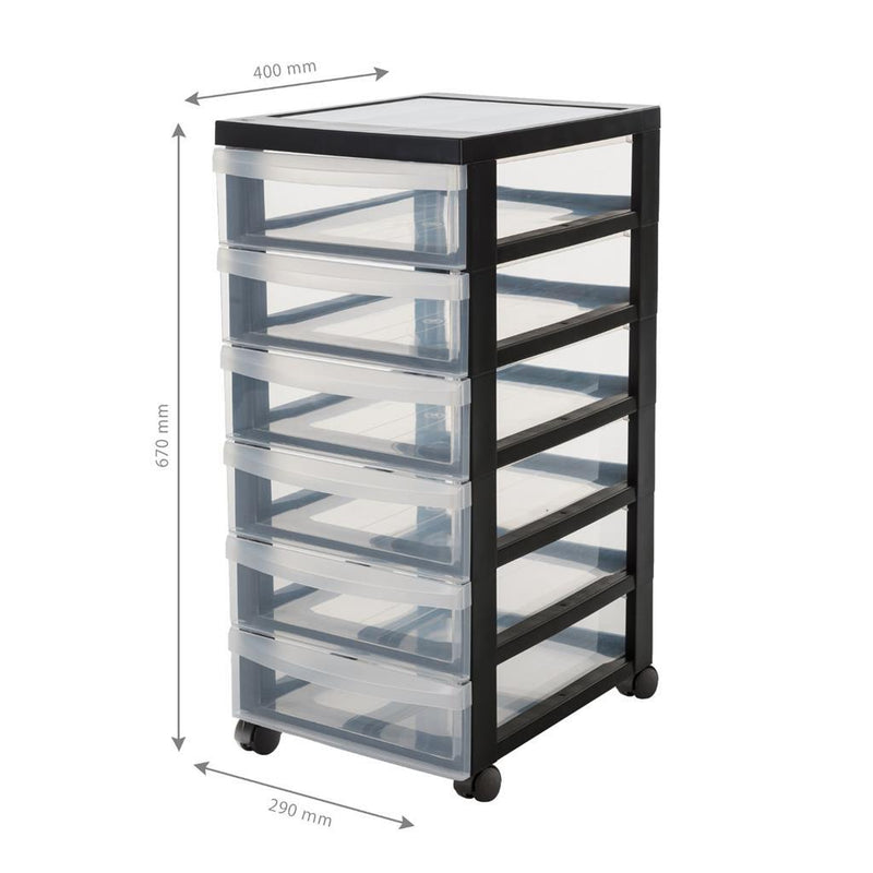Iris Ladekast met Wieltjes 6x7.5L 39x29x61.7 cm Zwart/Transparant