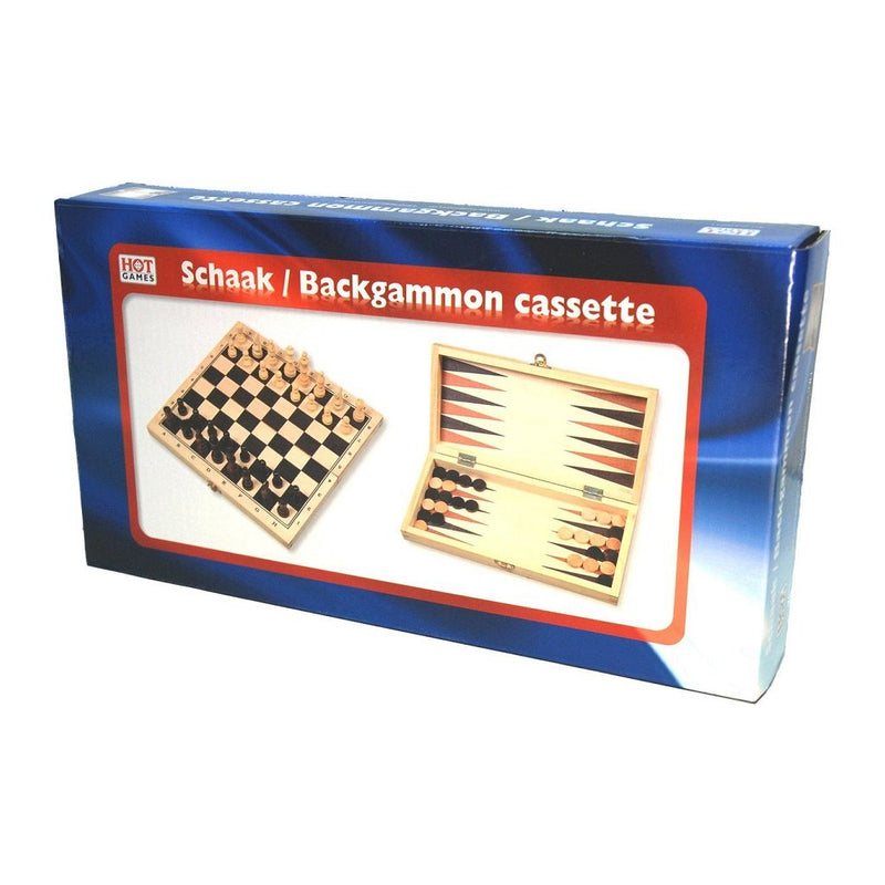 Houten Schaak-Backgammon Klapcassette