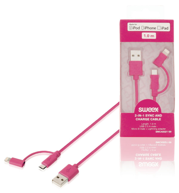 Sweex SMCA0321-09 2-in-1 Data En Oplaadkabel Usb Micro-b Male + Lightningadapter - A Male 1.00 M Ro